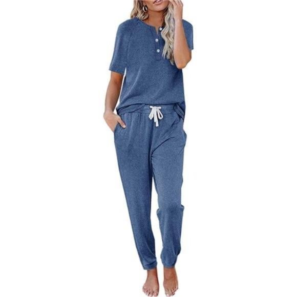 Button Up Long Sleeve Top and Pants Loungewear Set - Picture 4 of 5